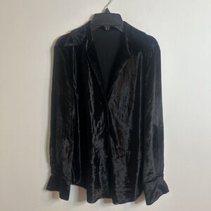 Vince Black Velvet Button Front Blouse Women’s Small Long Sleeve